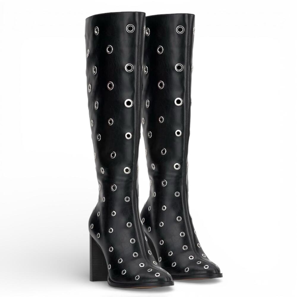 Jessica Simpson Women Moto Studded Faux Leather Heeled Boots 8.5 Western Chic